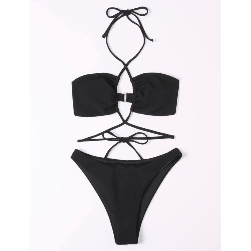 Sexy Black Strappy Halter Bikini - Picture 2 of 7